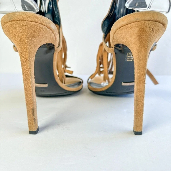 Gucci Becky Suede Fringe Camelia color Gladiator Sandal Heels 40/ US 10 - Picture 5 of 16